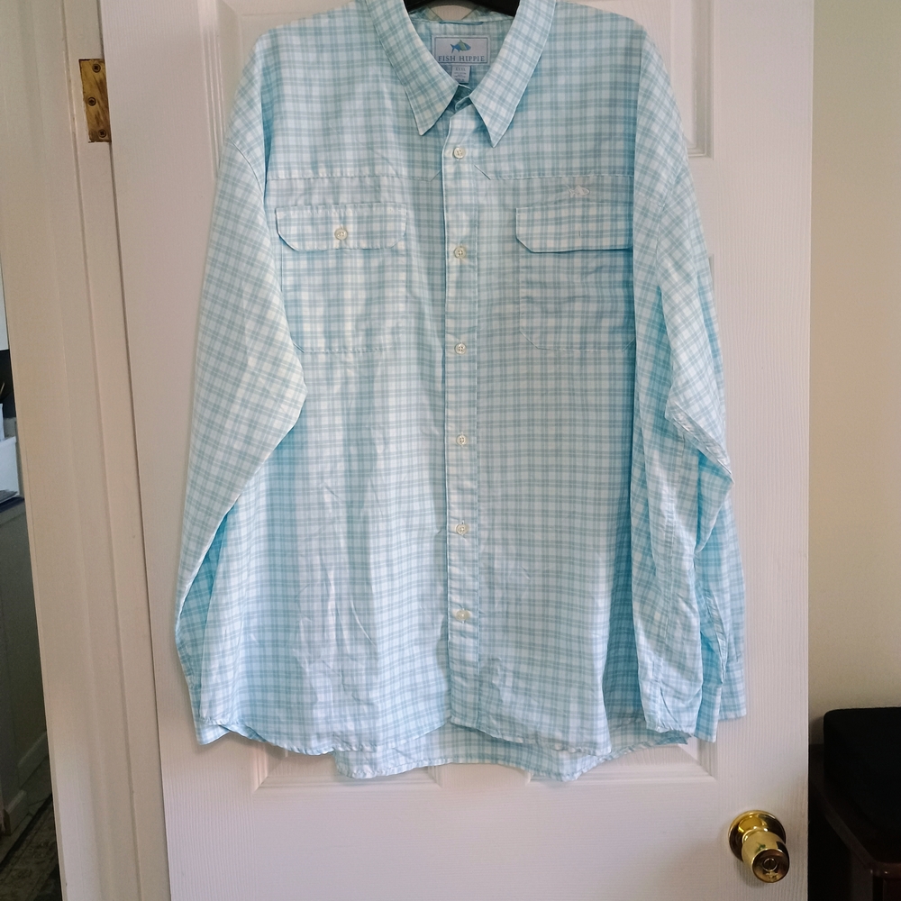 Men's Aqua Checkered Button Down Shirt